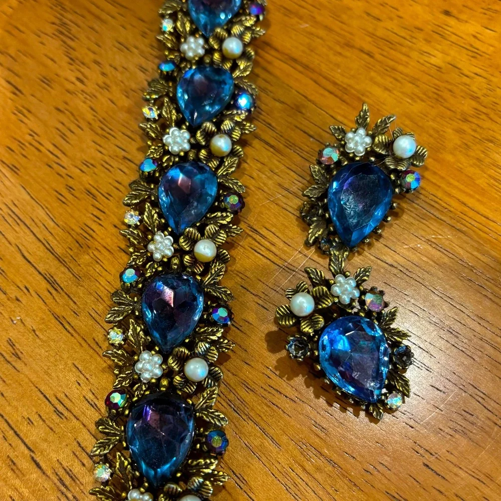 Vintage 50-60’s era necklace, bracelet & earrings set - Picture 4 of 7